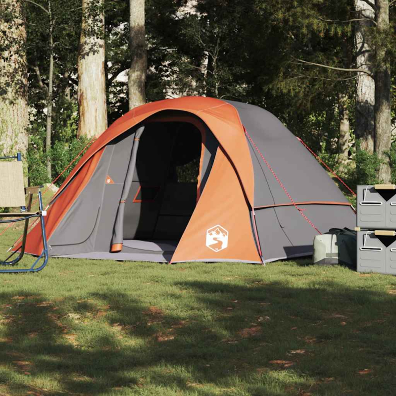 Campingzelt 4 Personen Grau und Orange Wasserdicht