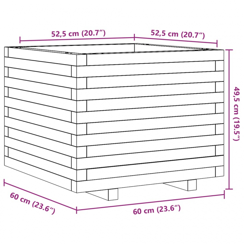 Pflanzkübel 60x60x49,5 cm Massivholz Kiefer