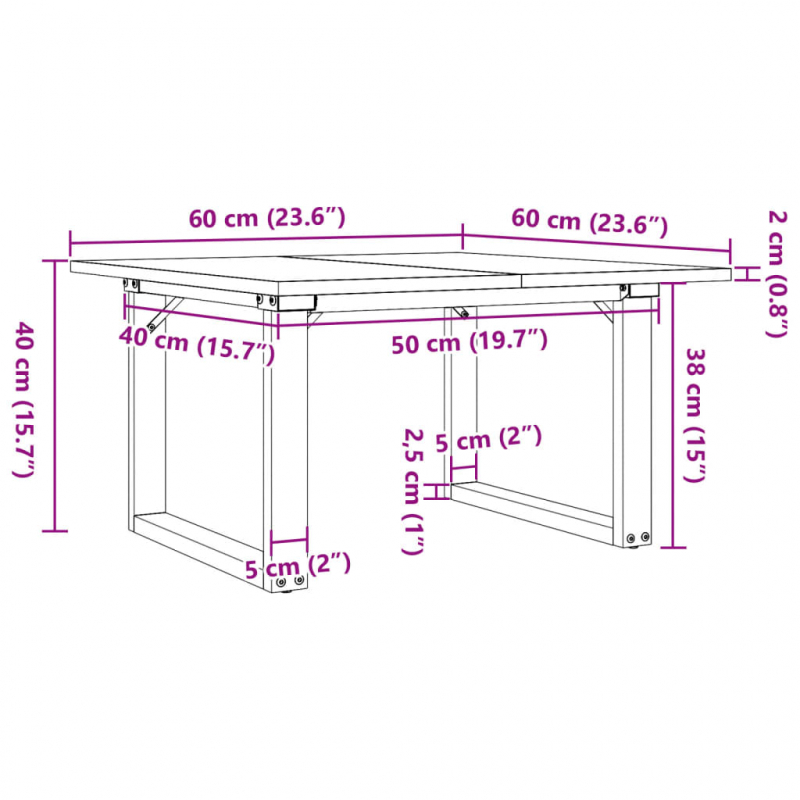 Couchtisch O-Gestell 60x60x40cm Massivholz Kiefer und Stahl