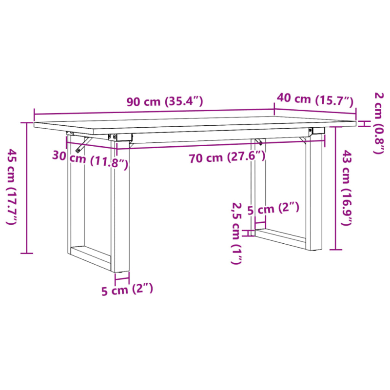 Couchtisch O-Gestell 90x40x45cm Massivholz Kiefer und Stahl