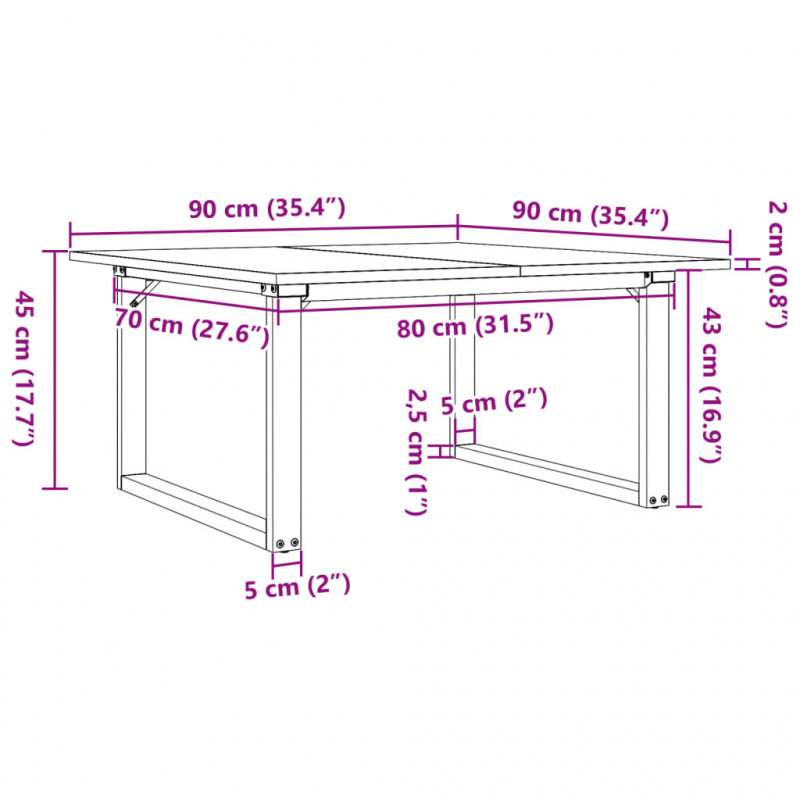 Couchtisch O-Gestell 90x90x45cm Massivholz Kiefer und Stahl