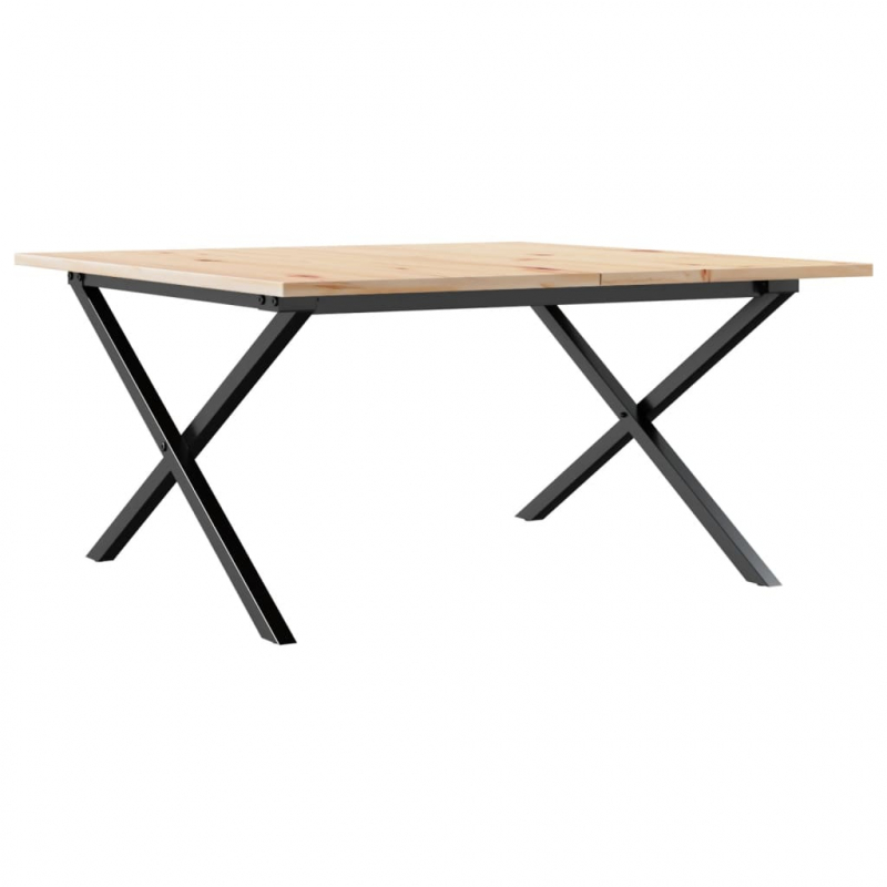 Couchtisch X-Gestell 90x90x45cm Massivholz Kiefer und Stahl