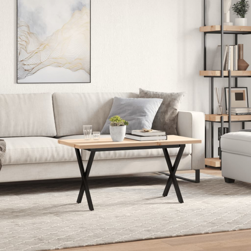 Couchtisch X-Gestell 100x50x45,5 cm Massivholz Kiefer Stahl