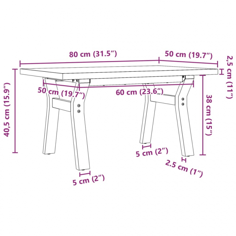 Couchtisch Y-Gestell 80x50x40,5cm Massivholz Kiefer & Stahl