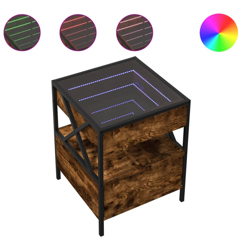 Couchtisch mit Infinity-LED Räuchereiche 40x40x51 cm