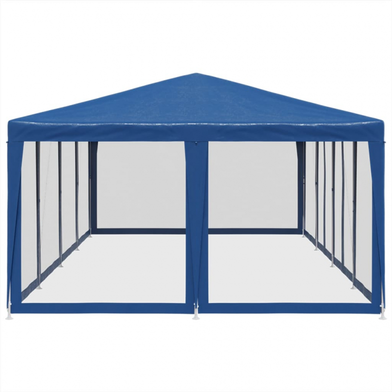Partyzelt mit 12 Mesh-Seitenteilen Blau 8x4 m HDPE