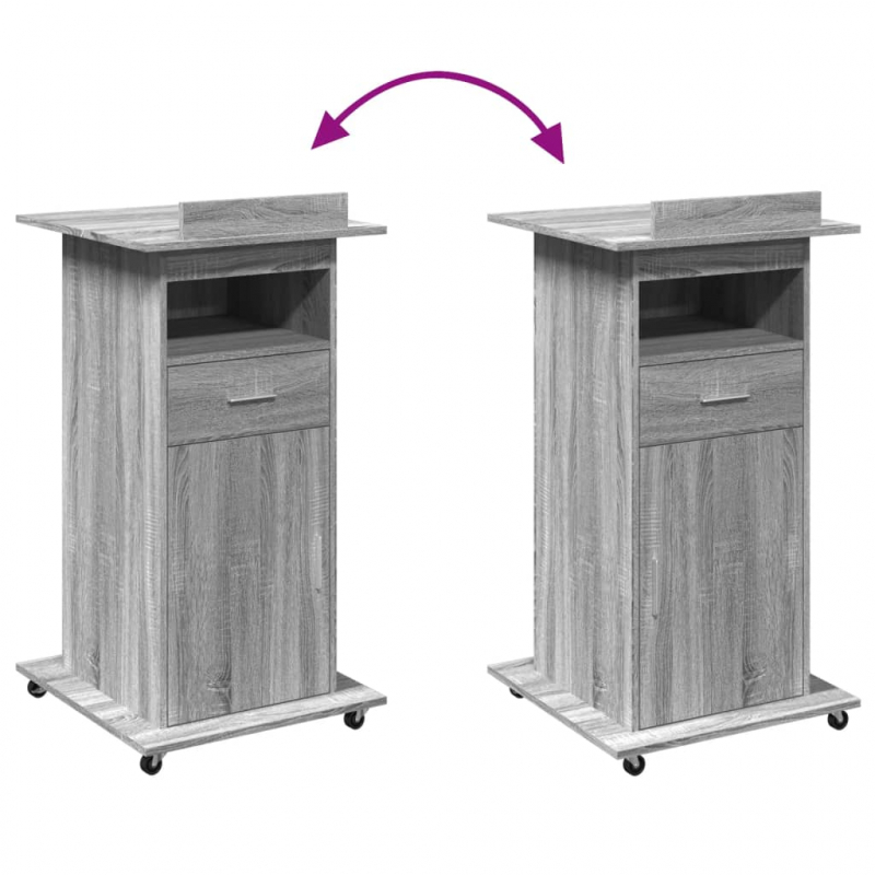 Rednerpult mit Rollen & Schublade Grau Sonoma 55x55x107 cm