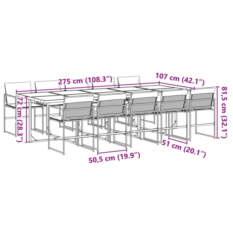 11-tlg. Garten-Essgruppe mit Kissen Schwarz Textilene