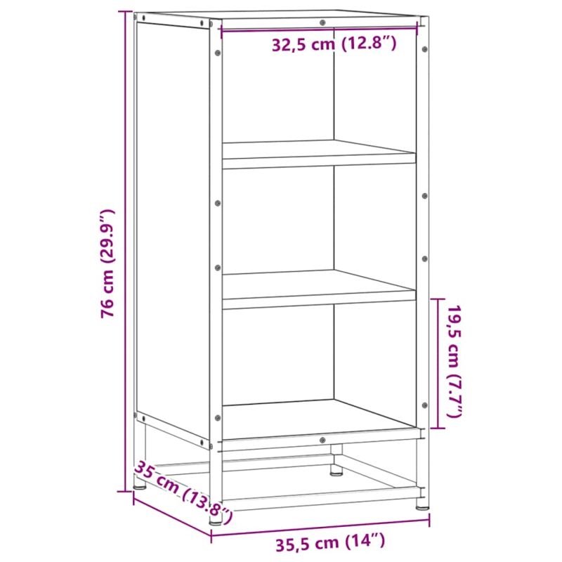 Sideboard Braun Eichen-Optik 35,5x35x76 cm Holzwerkstoff Metall
