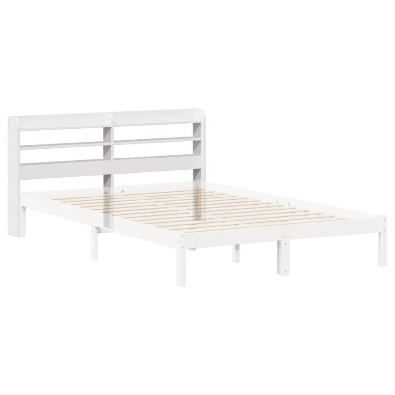 Kopfteil mit Ablagen Weiß 120 cm Massivholz Kiefer