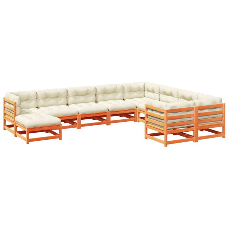 10-tlg. Garten-Sofagarnitur mit Kissen Wachsbraun Kiefernholz