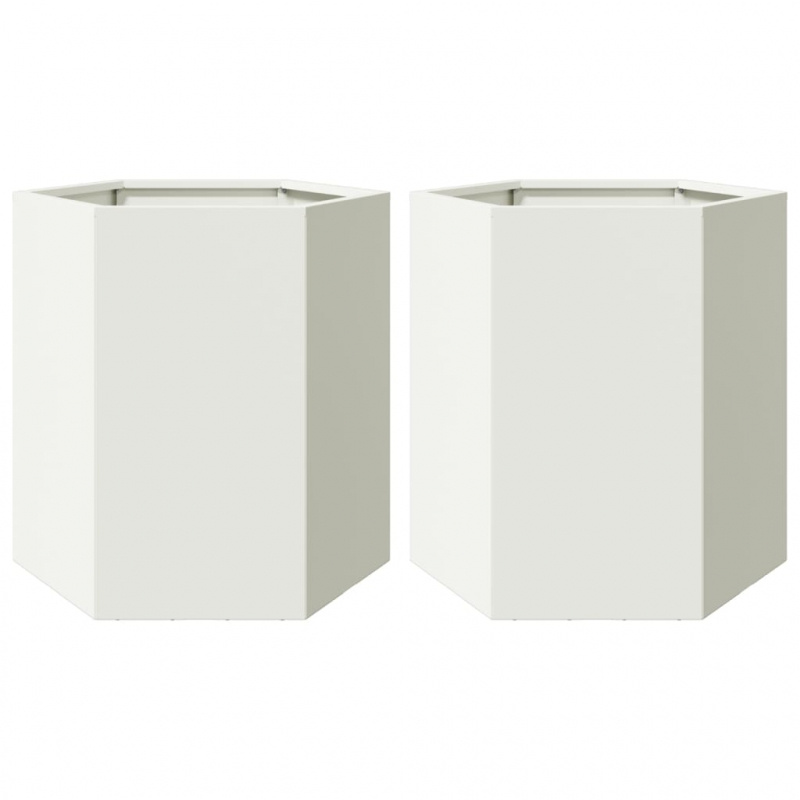 Garten-Pflanzgefäße 2 Stück Weiß Sechseckig 46x40x45 Stahl