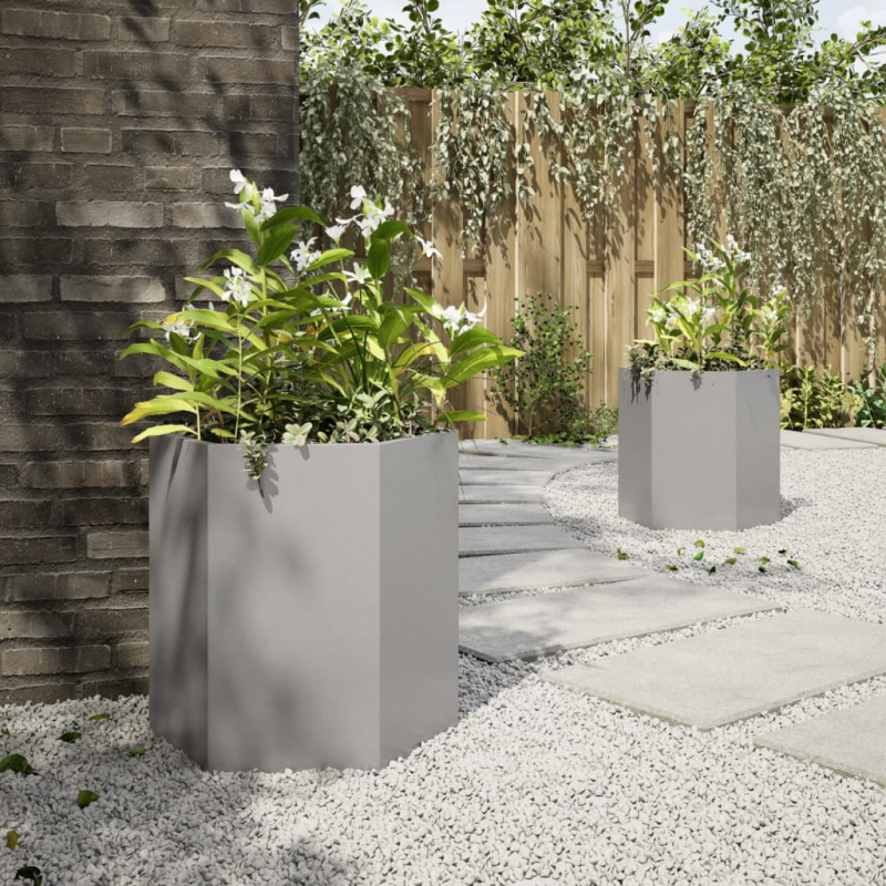 Garten-Pflanzgefäße 2 Stk.Sechseckig 46x40x45 cm Edelstahl
