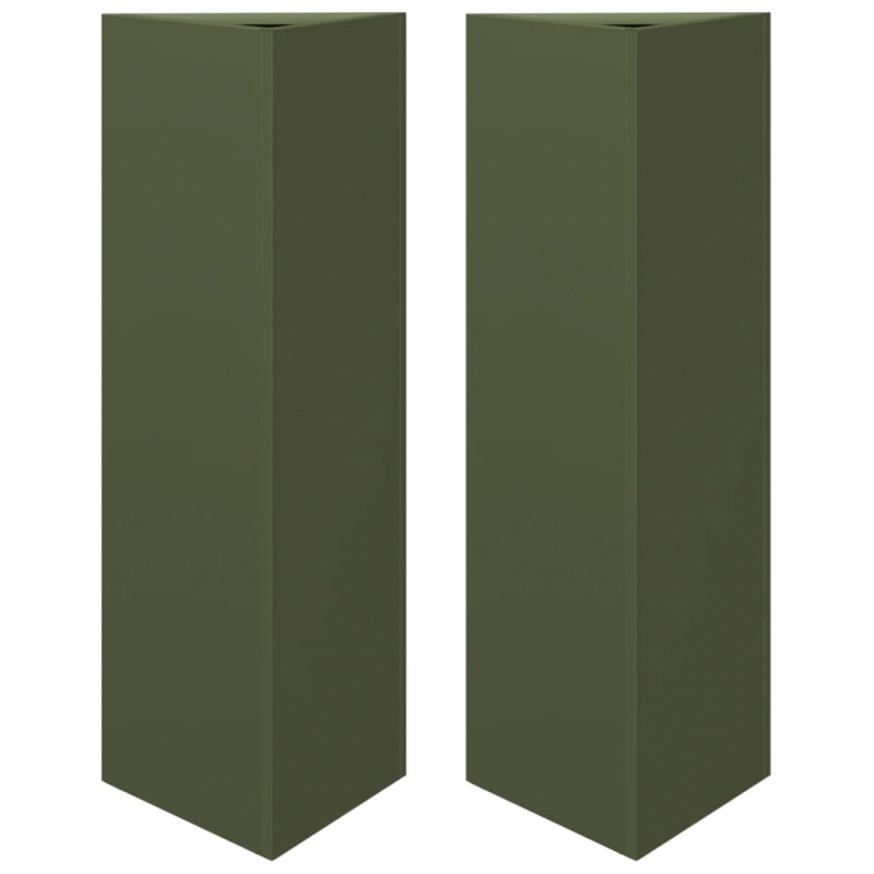 Pflanzkübel 2 Stk. Olivgrün Dreieckig 30x26x75 cm Stahl
