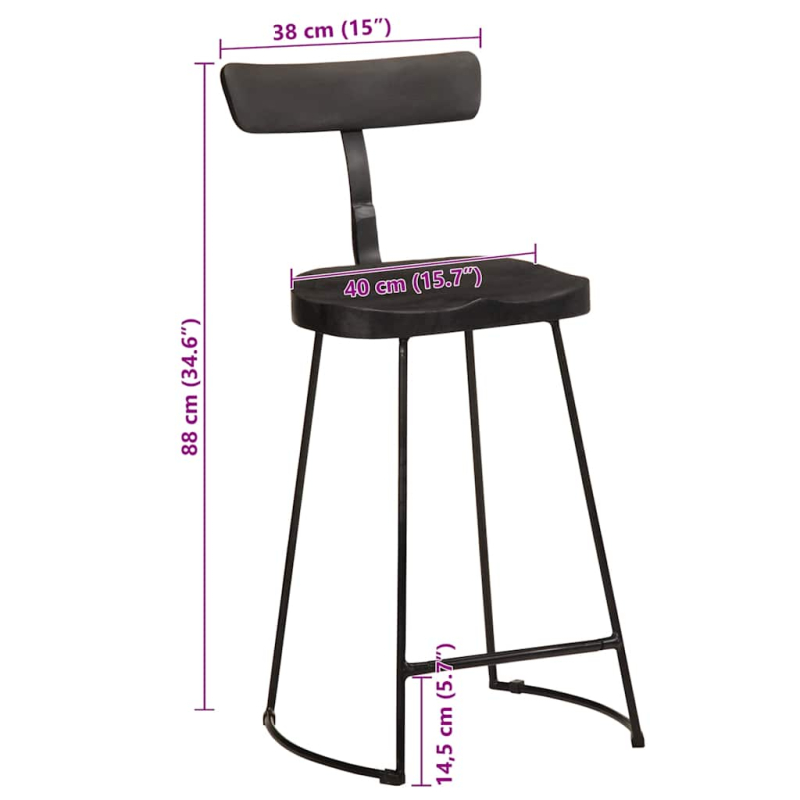 Barhocker 2 Stk. Schwarz 49x43x88 cm Mango Massivholz