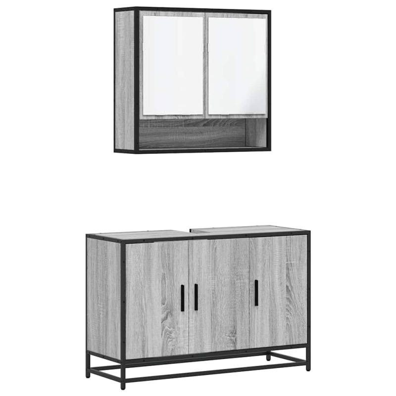 2-tlg. Badmöbel-Set Grau Sonoma Holzwerkstoff
