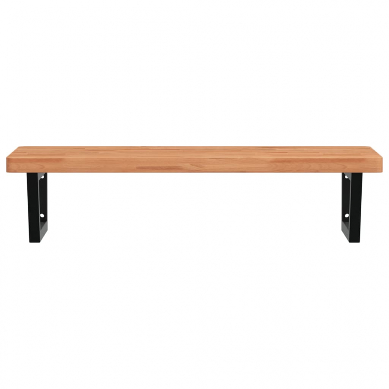 Waschbeckenregal Wandmontage Stahl und Massivholz Buche