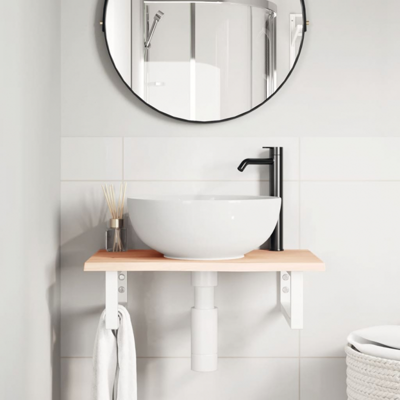 Waschtischplatte mit Halterung Stahl und Massivholz Eiche