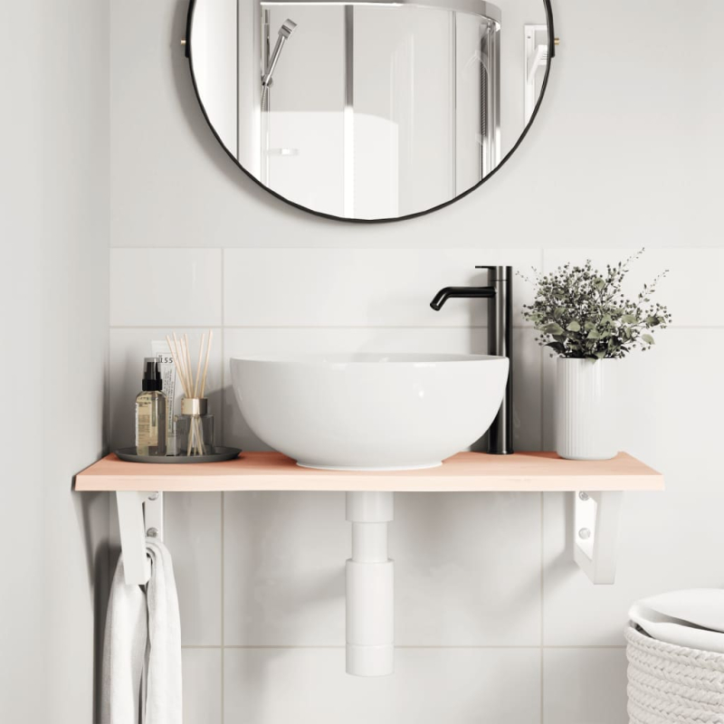 Waschtischplatte mit Halterung Stahl und Massivholz Eiche