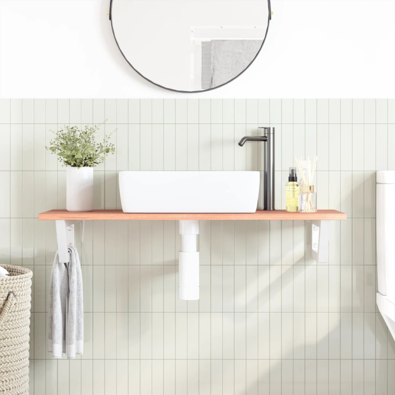 Waschtischplatte mit Halterung Stahl und Massivholz Eiche