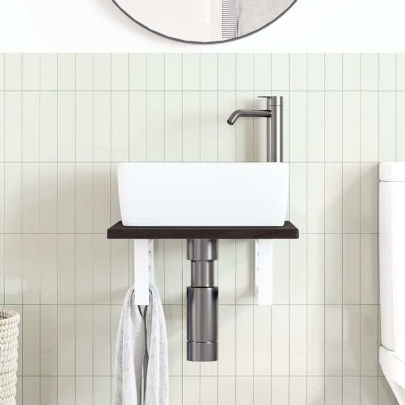 Waschtischplatte mit Halterung Stahl und Massivholz Eiche