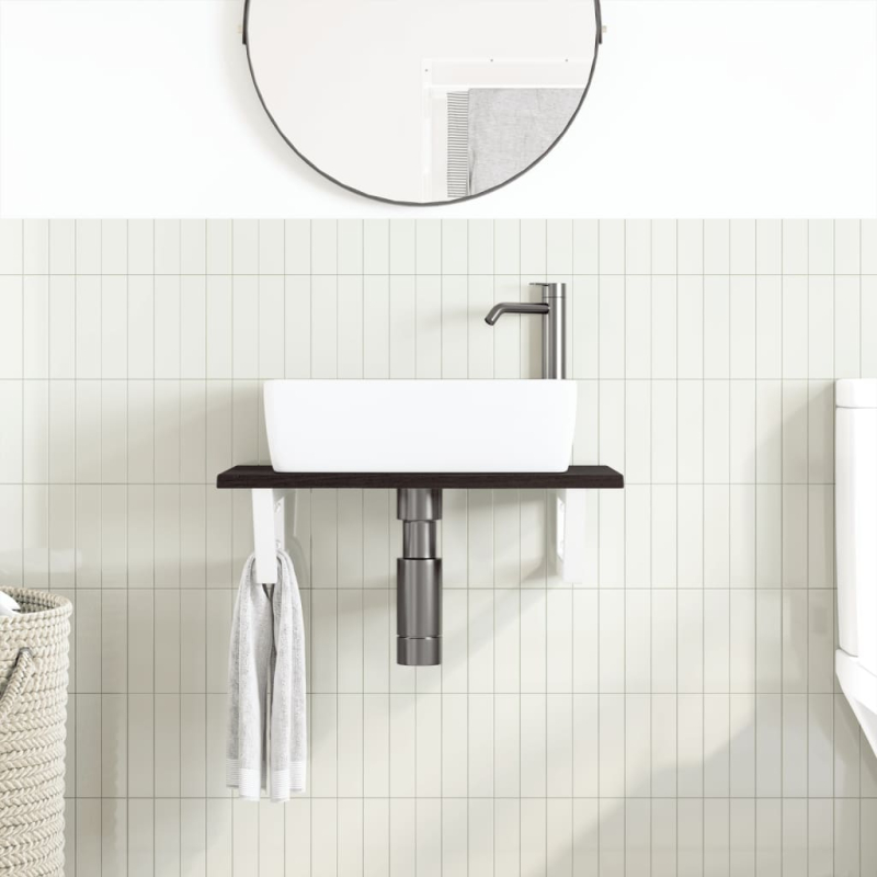 Waschtischplatte mit Halterung Stahl und Massivholz Eiche