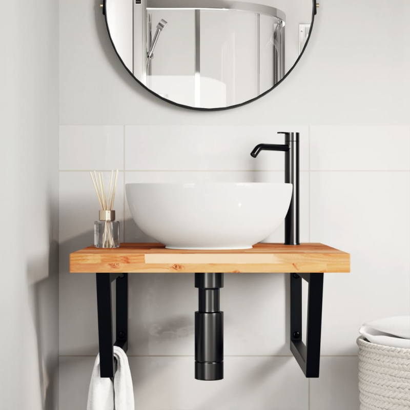 Waschbeckenregal Wandmontage Stahl und Akazienholz