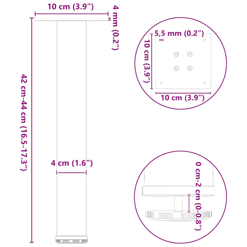 Couchtischbeine 4 Stk. Schwarz 42-44 cm Stahl