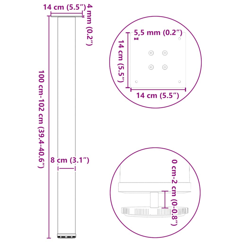 Couchtischbeine 4 Stk. Naturstahl 100-102 cm Stahl