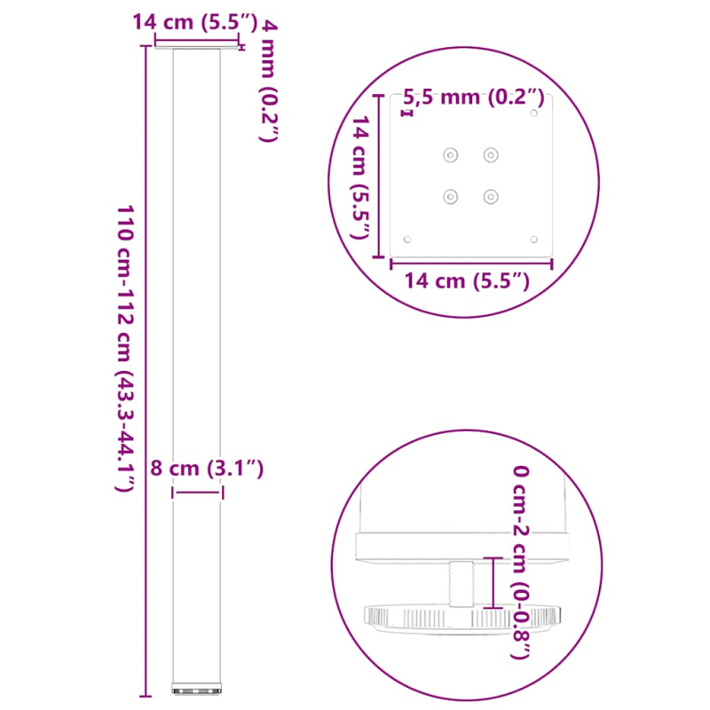 Couchtischbeine 4 Stk. Weiß 110-112 cm Stahl