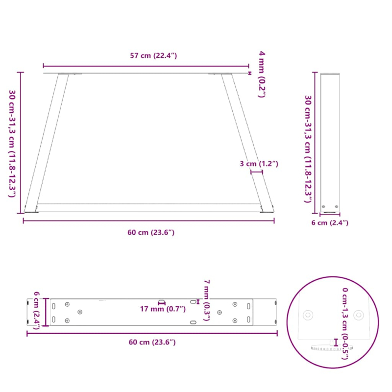 Esstisch Beine V-Form 2 Stück Anthrazit 60x(30-31,3) cm Stahl