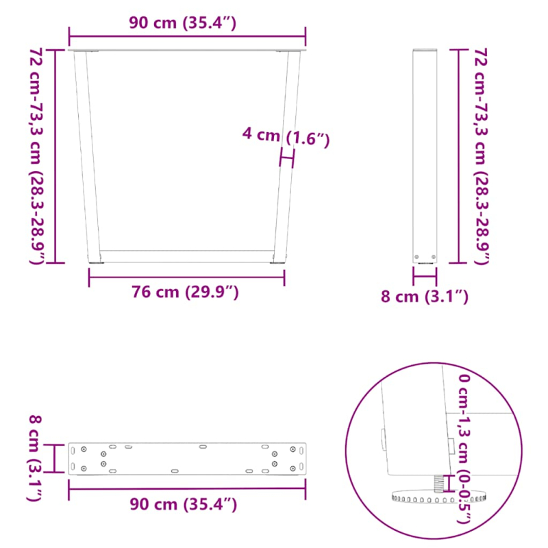 Esstischbeine V-Form 3 Stück Schwarz 90x(72-73,3) cm Stahl