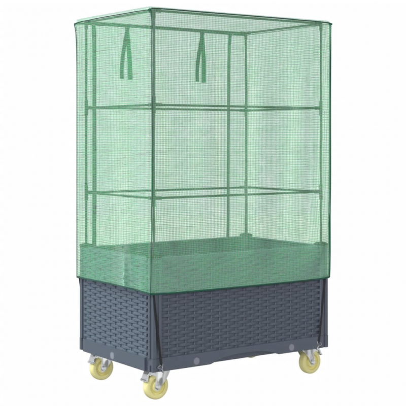 Hochbeet mit Aufsatz und Rollen Rattan-Optik 80x50x182 cm