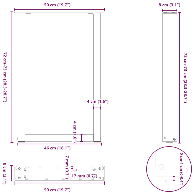 Esstischbeine U-Form 2 Stk. Weiß 50x(72-73) cm Stahl