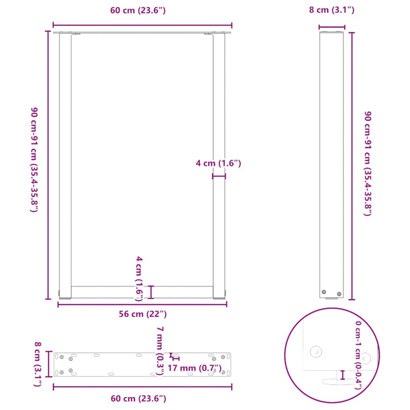 Couchtischbeine U-Form 2 Stk. Weiß 60x(90-91) cm Stahl