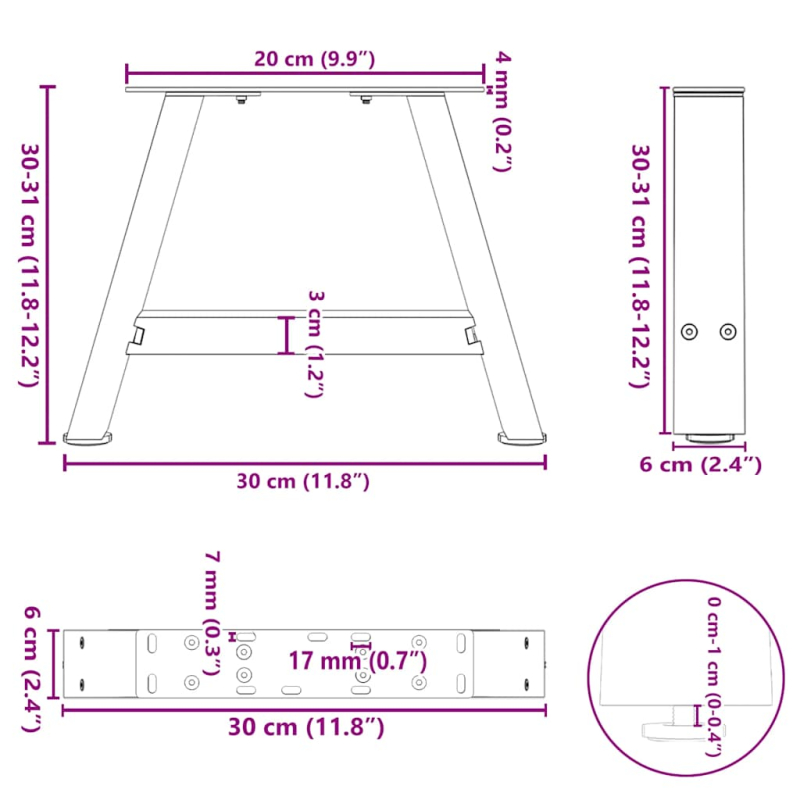 Couchtischbeine A-Form 2 Stk. 30x(30-31) cm Stahl