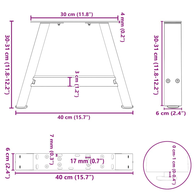Couchtischbeine A-Form 2 Stk. 40x(30-31) cm Stahl