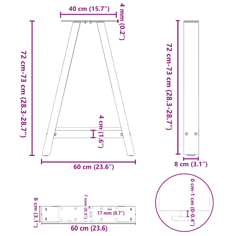Couchtischbeine A-Form 2 Stk. 60x(72-73) cm Stahl