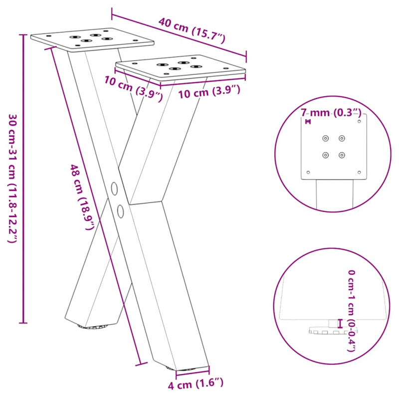 Couchtischbeine X-Form 2 Stk. Schwarz 37x(30-31) cm Stahl
