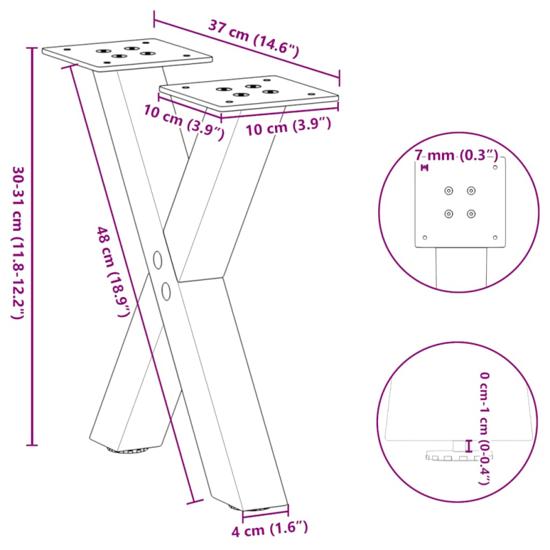 Couchtischbeine X-Form 2 Stk. Naturstahl 37x(30-31) cm Stahl