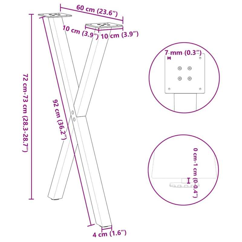 Esstischbeine X-Form 2 Stk. Weiß 57x(72-73) cm Stahl
