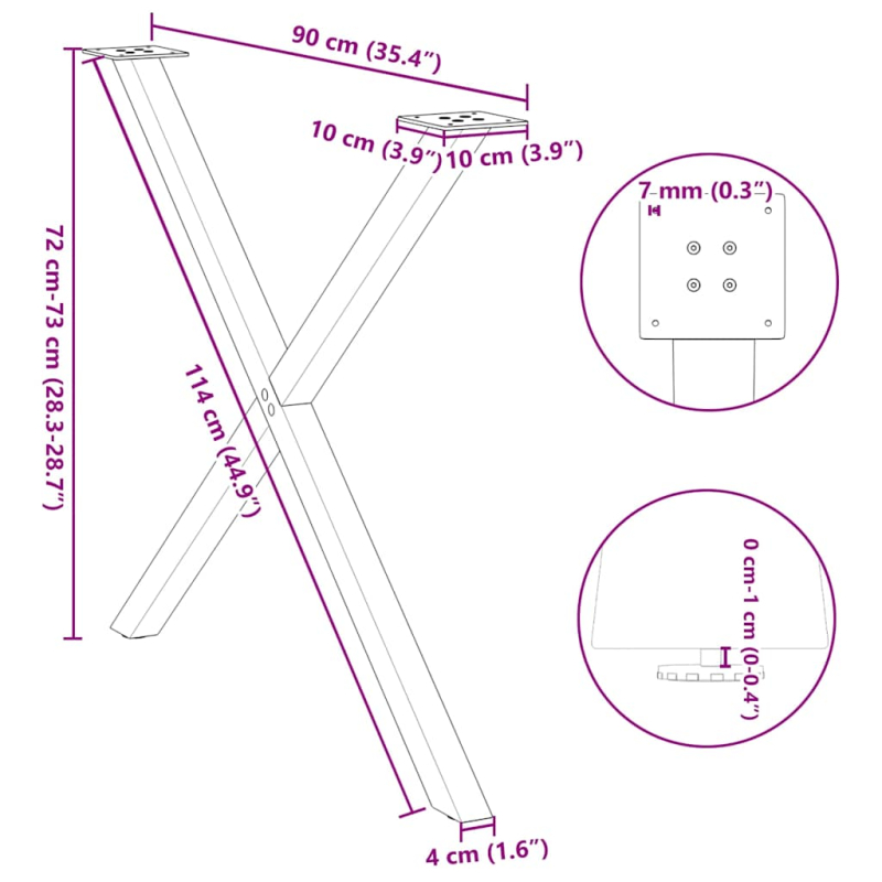 Esstischbeine X-Form 2 Stk. Naturstahl 90x(72-73) cm Stahl