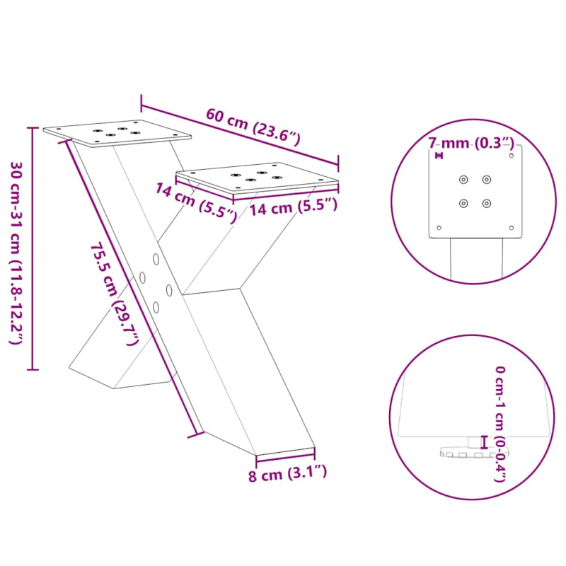 Couchtischbeine X-Form 2 Stk. Anthrazit 60x(30-31) cm Stahl