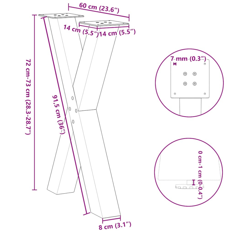 Esstischbeine X-Form 2 Stk. Weiß 60x(72-73) cm Stahl