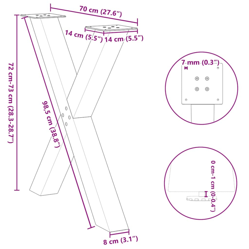 Esstischbeine X-Form 2 Stk. Weiß 70x(72-73) cm Stahl