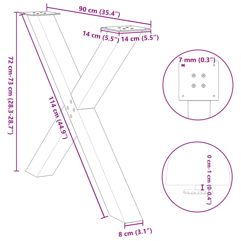 Esstischbeine X-Form 2 Stk. Weiß 90x(72-73) cm Stahl