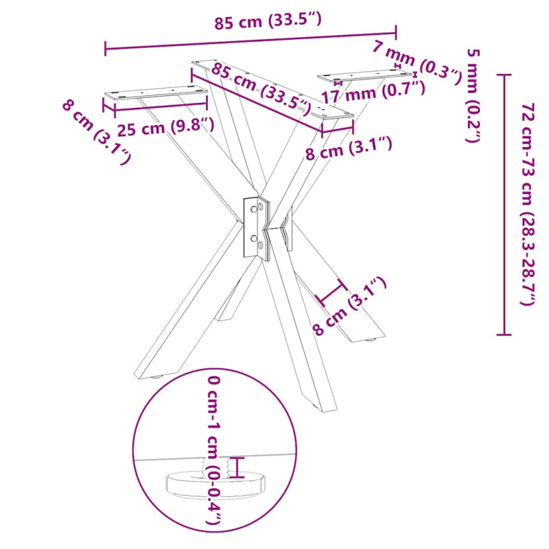 Esstischbein in Spinnenform Schwarz 85x85x(72-73) cm Stahl