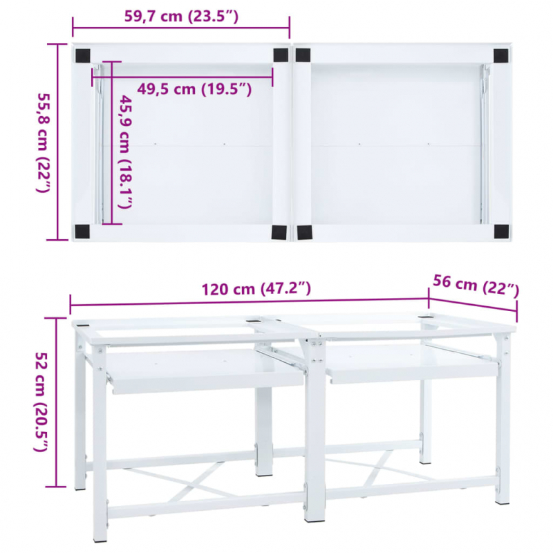Waschmaschinen-Untergestell 2er mit Ausziehbaren Ablagen Weiß