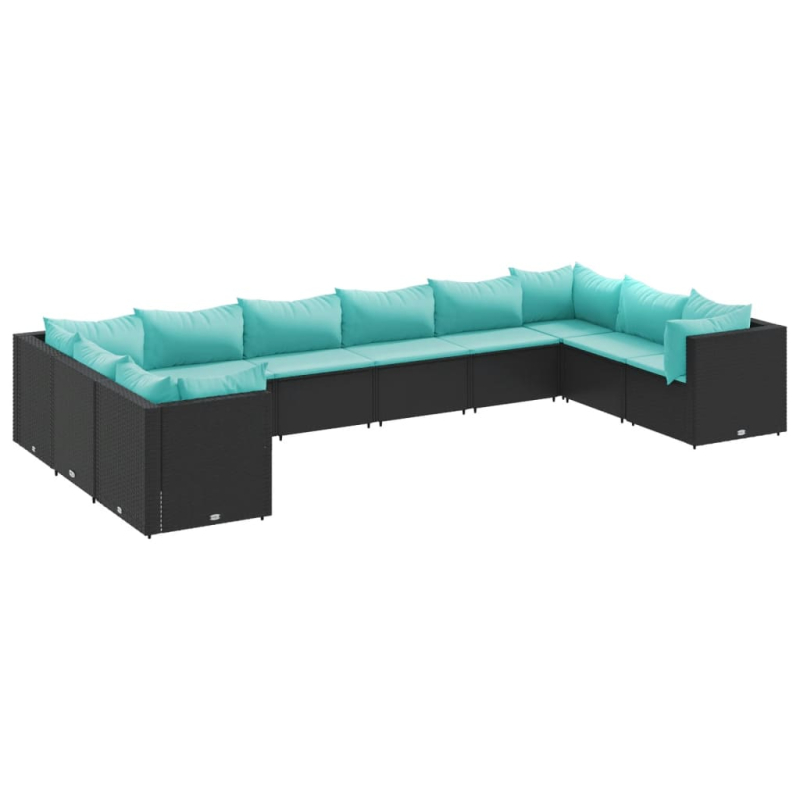 10-tlg. Garten-Lounge-Set mit Kissen Schwarz Poly Rattan