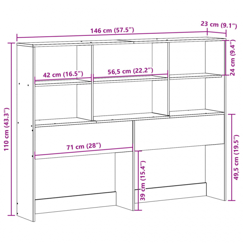 Kopfteil mit Stauraum 140 cm Massivholz Kiefer